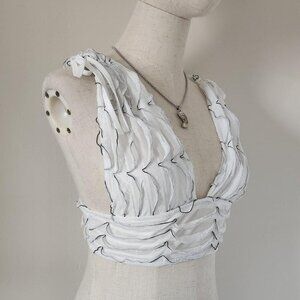 AKIRA White & Black Sheer Ruffle Tie-Shoulder Crop Top. SZ Small.